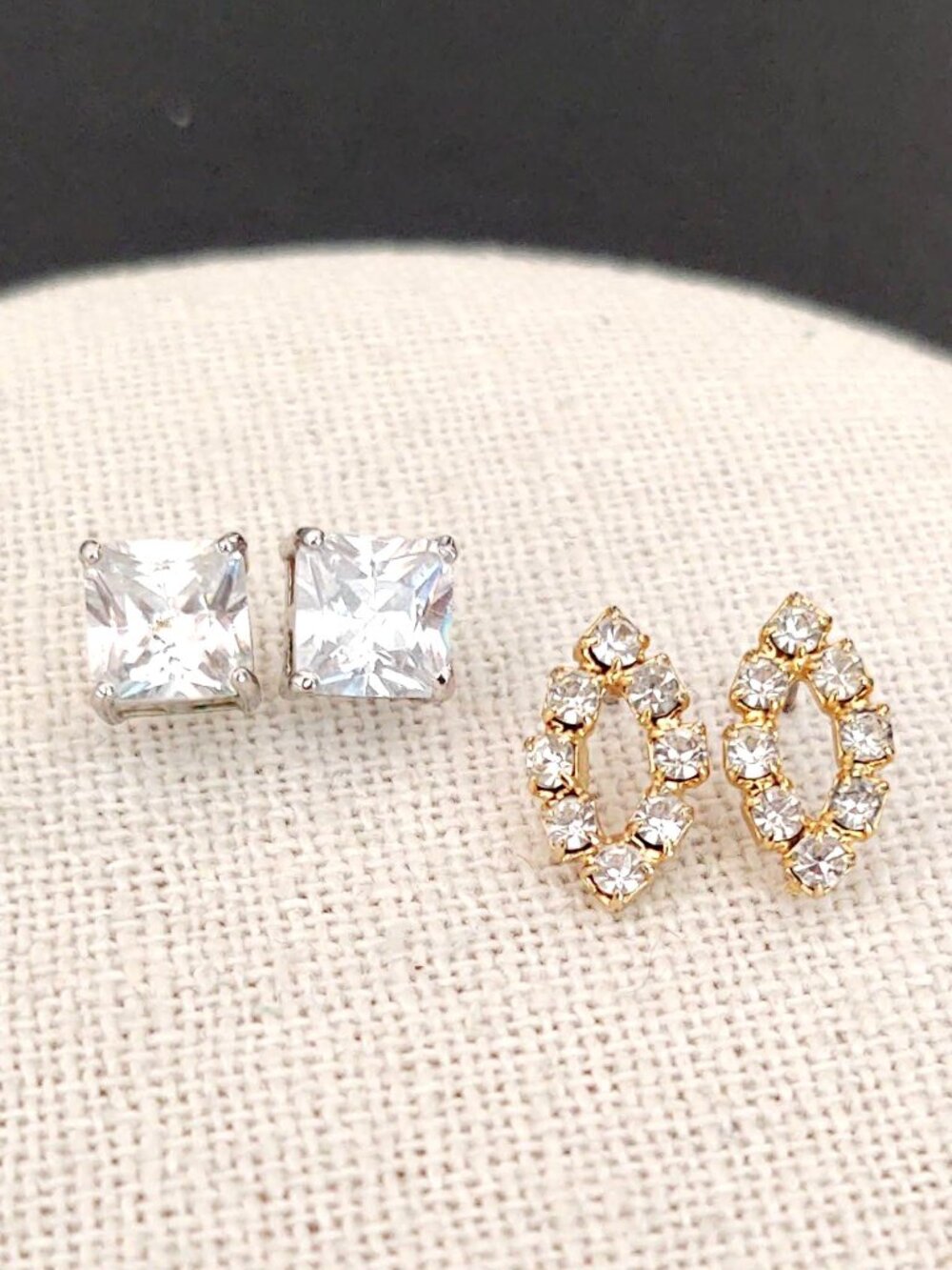 2 pairs of faux diamond earrings-gold and silver